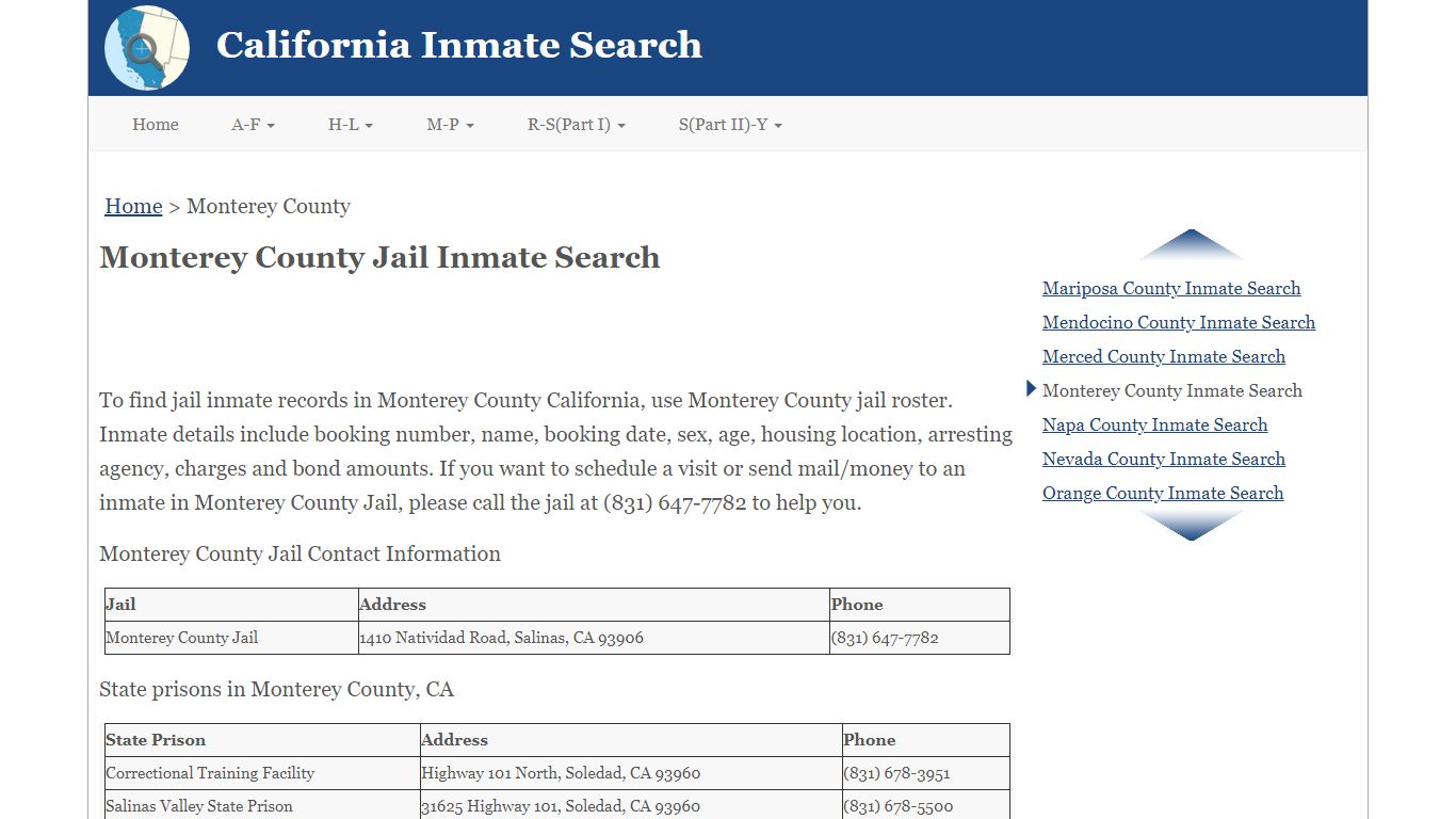 Monterey County Jail Inmate Search